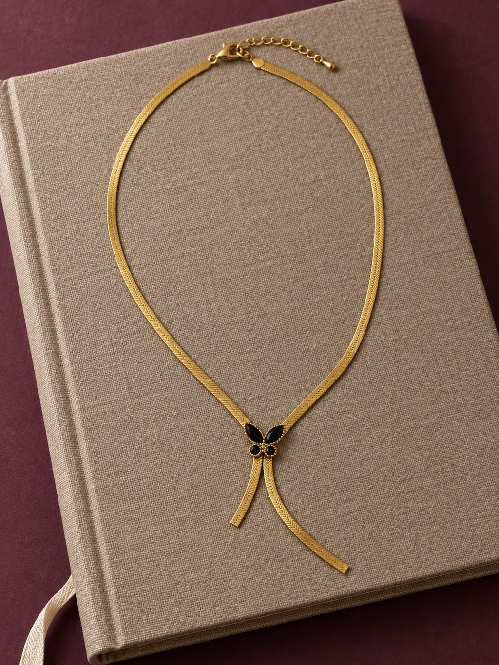 Gold Black Stone Snake Chain Necklace