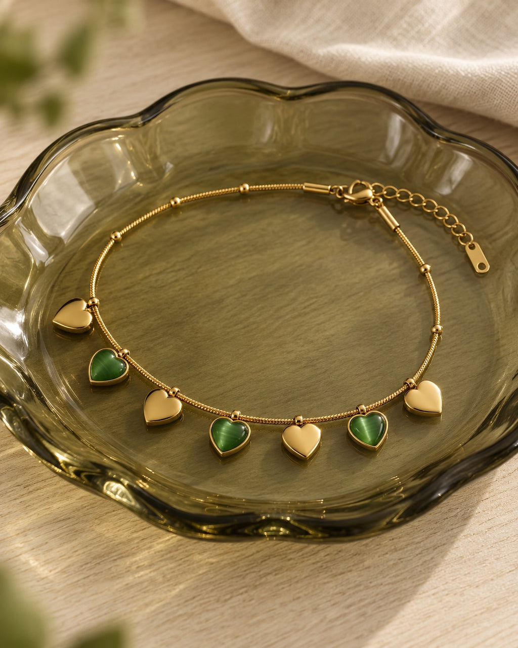 Emerald Heart Charm Anklet