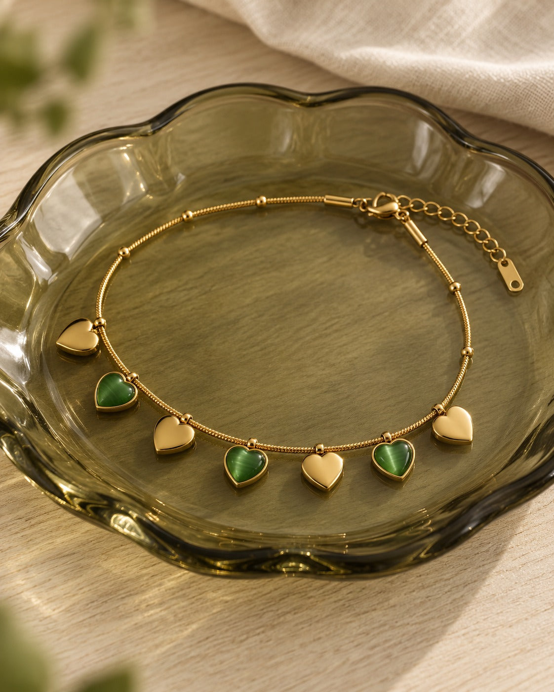 Emerald Heart Charm Anklet