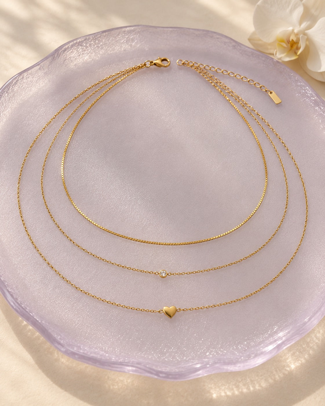 Golden Trio Layered Waist Chain with Heart & Crystal Charms