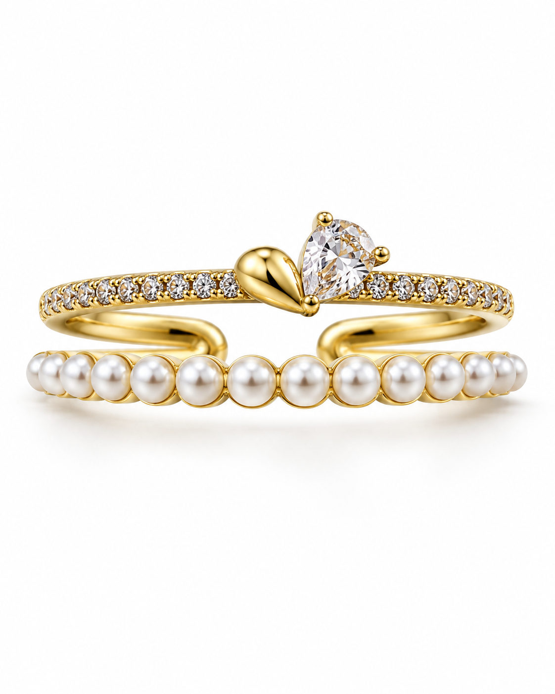 Pearl & Gold Double-Row Ring