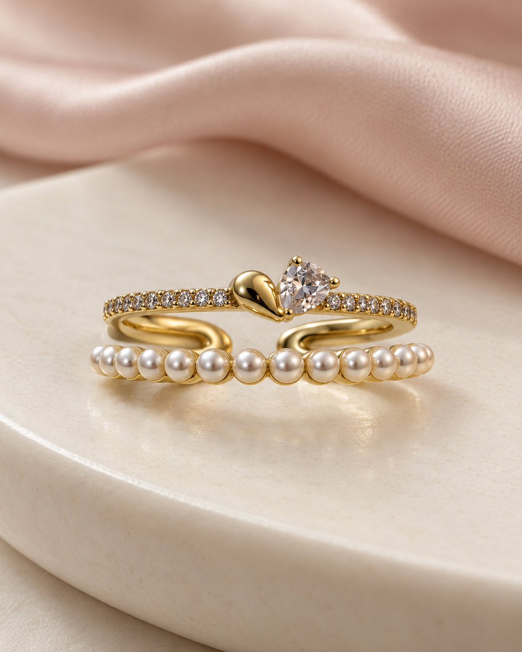 Pearl & Gold Double-Row Ring
