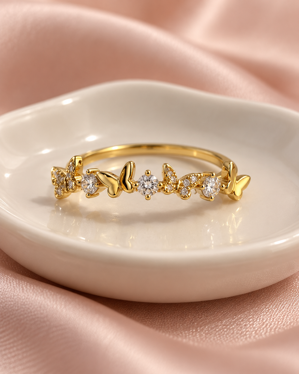 Golden Butterfly Solitaire Ring