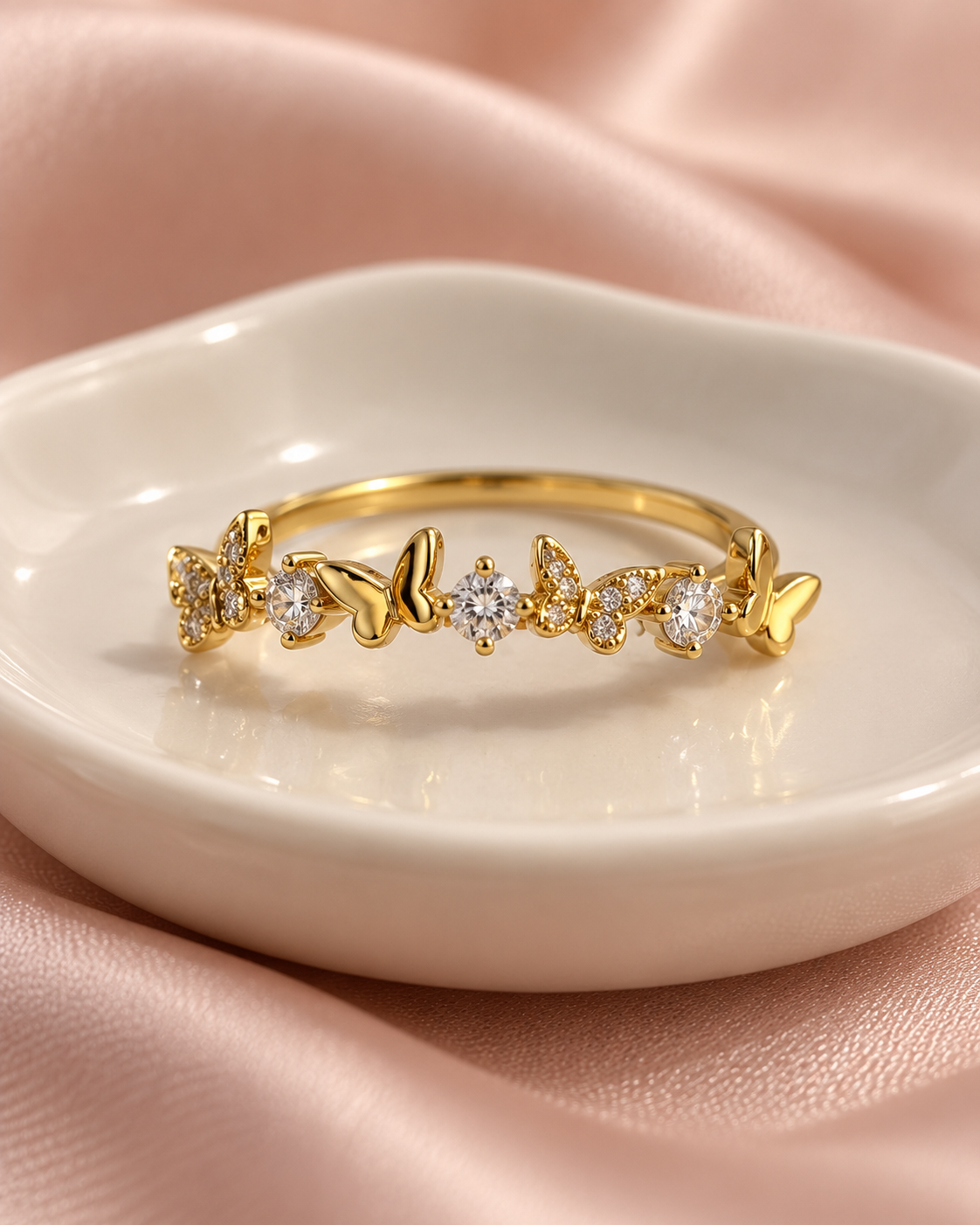 Golden Butterfly Solitaire Ring