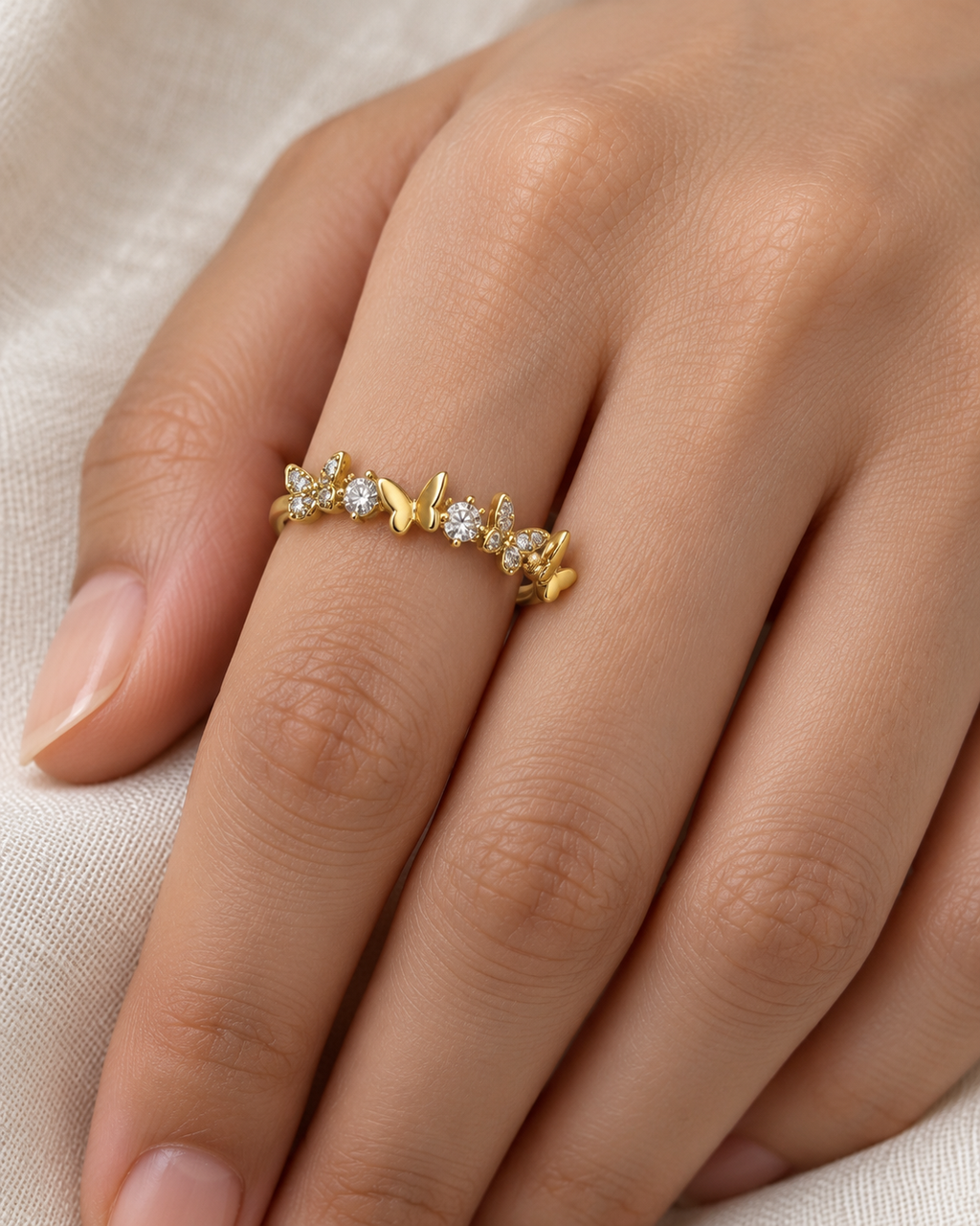 Golden Butterfly Solitaire Ring