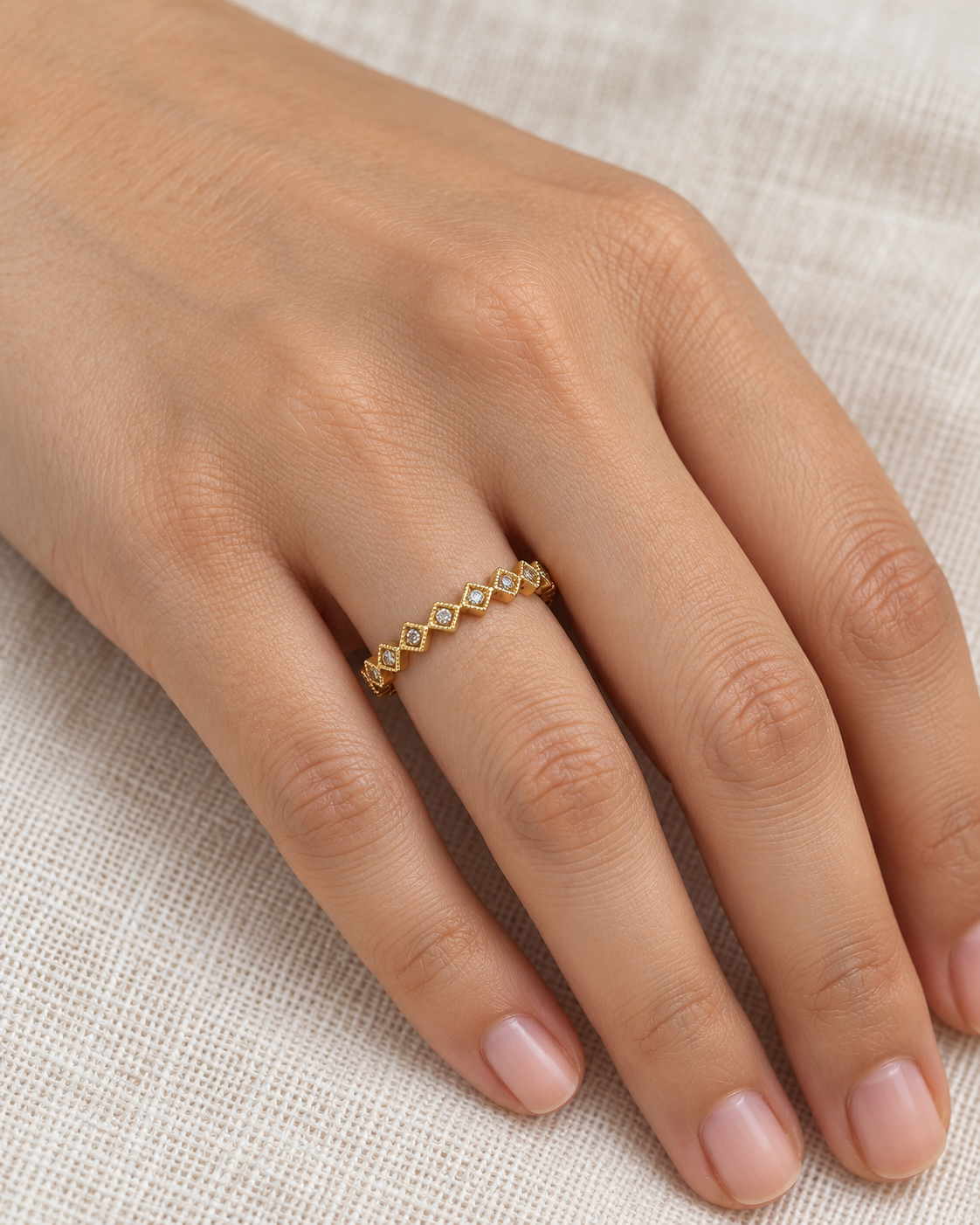 Golden Geometric Diamond Ring