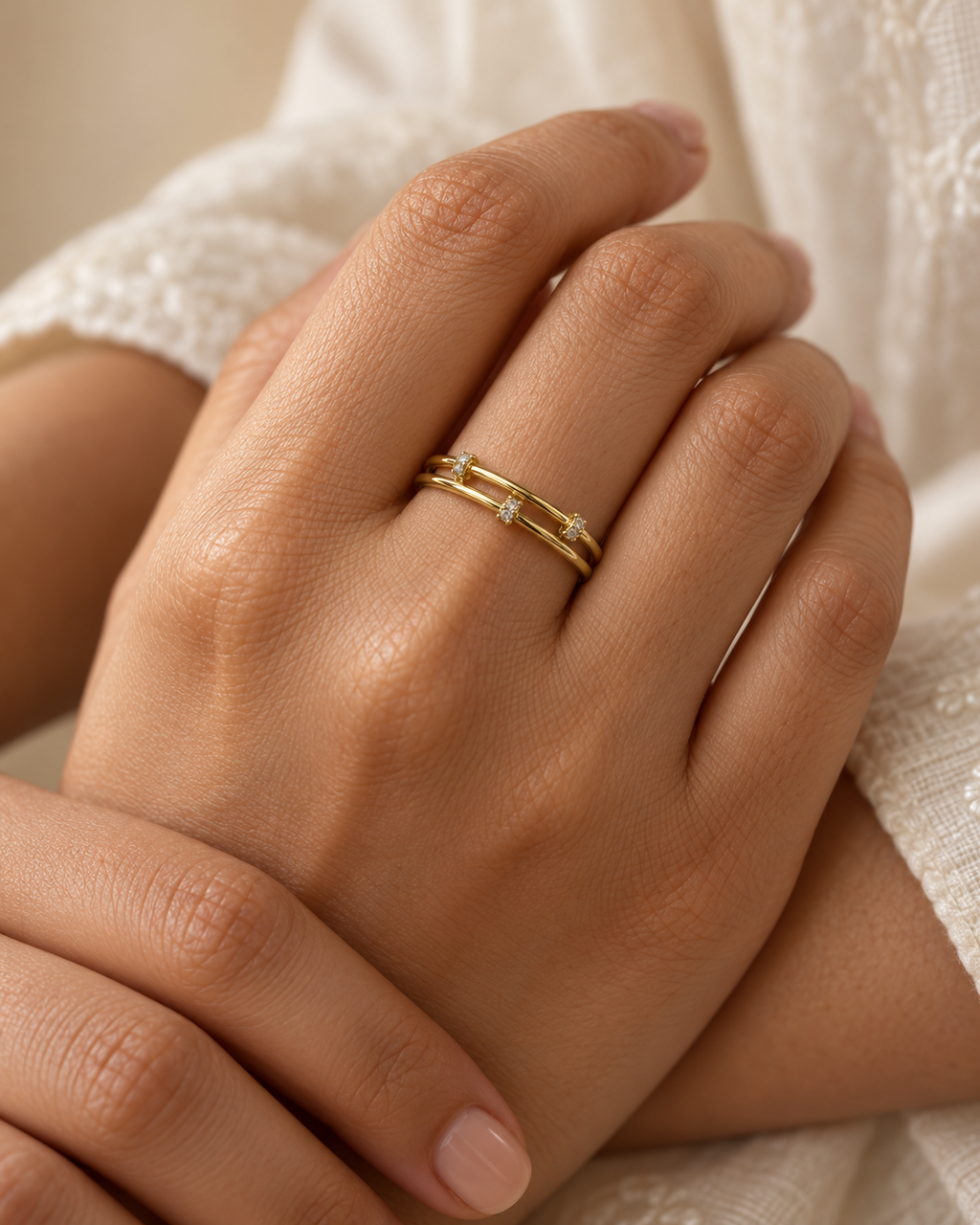 Golden Triple-Line Solitaire Ring