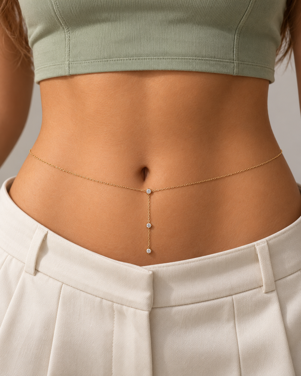 Delicate Gold Crystal Y-Drop Waist Chain