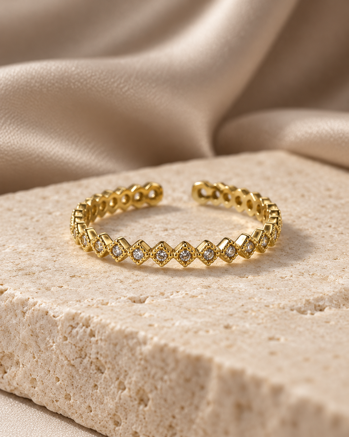 Golden Geometric Diamond Ring