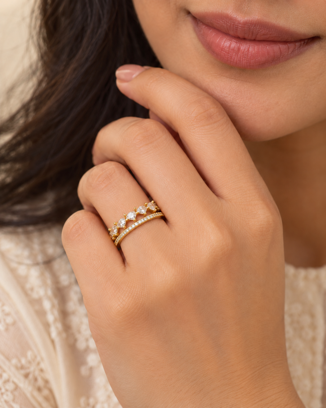 Timeless Sparkle Double-Layer Ring