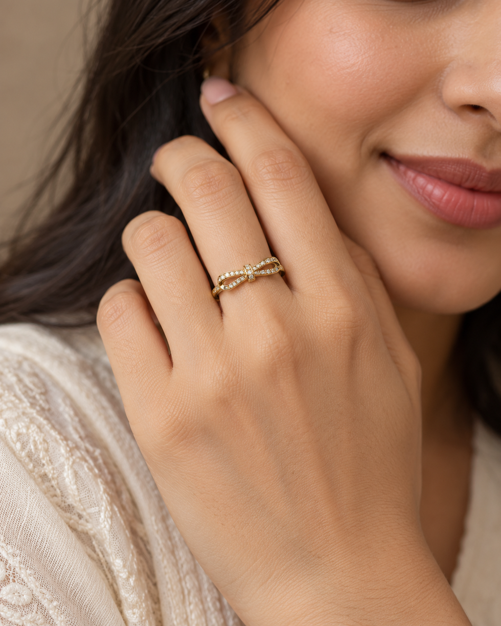 Golden Bow Solitaire Ring