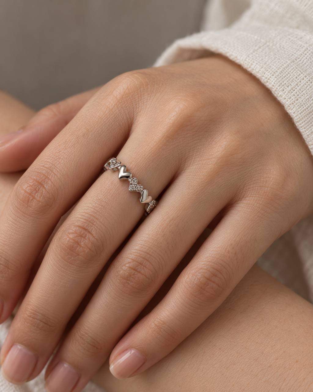 Silver Heart Link Eternity Ring