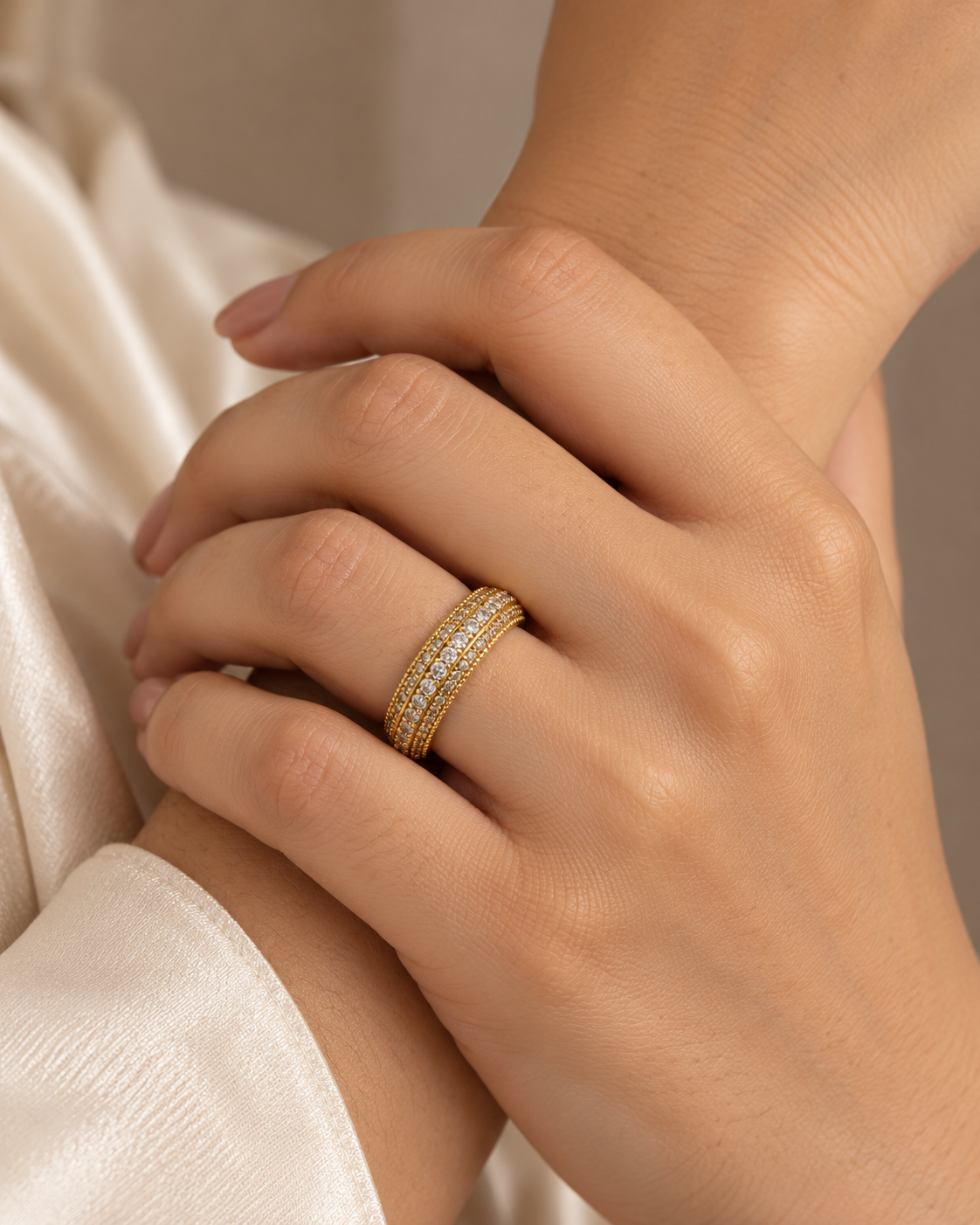 Triple Row Gold CZ Eternity Ring