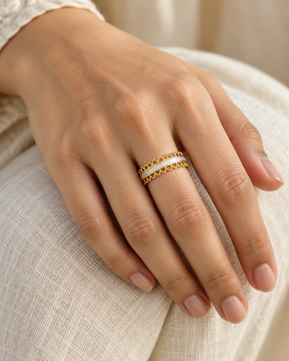 Elegant Gold Mother of Pearl Ring
