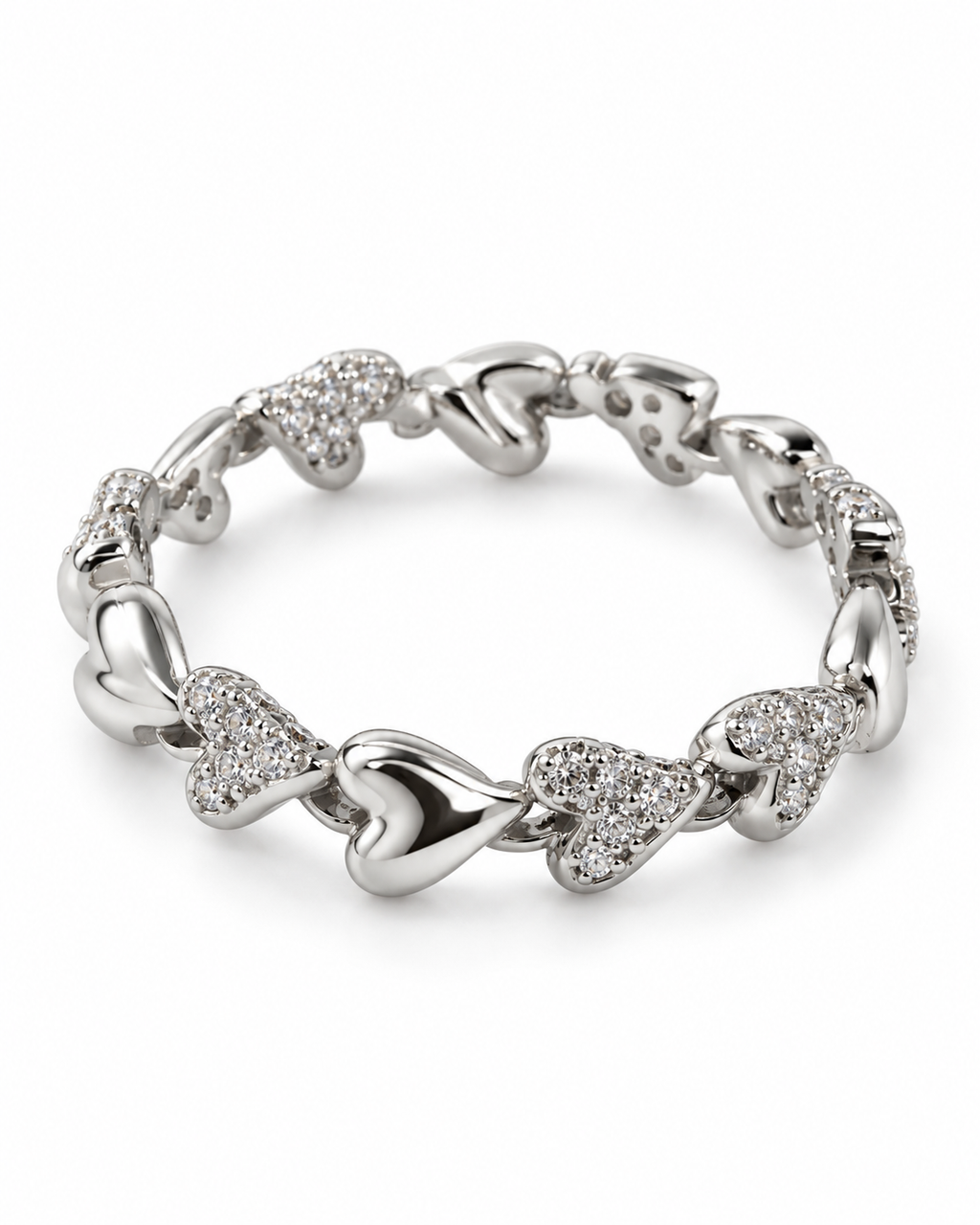 Silver Heart Link Eternity Ring