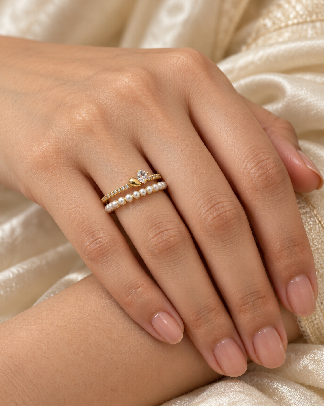 Pearl & Gold Double-Row Ring