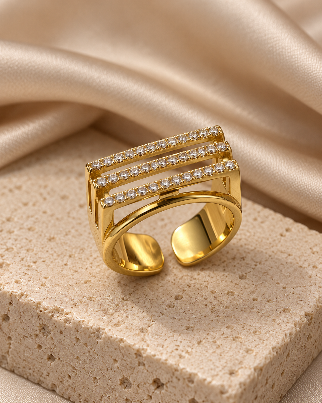 Triple Row Sparkle Gold Ring