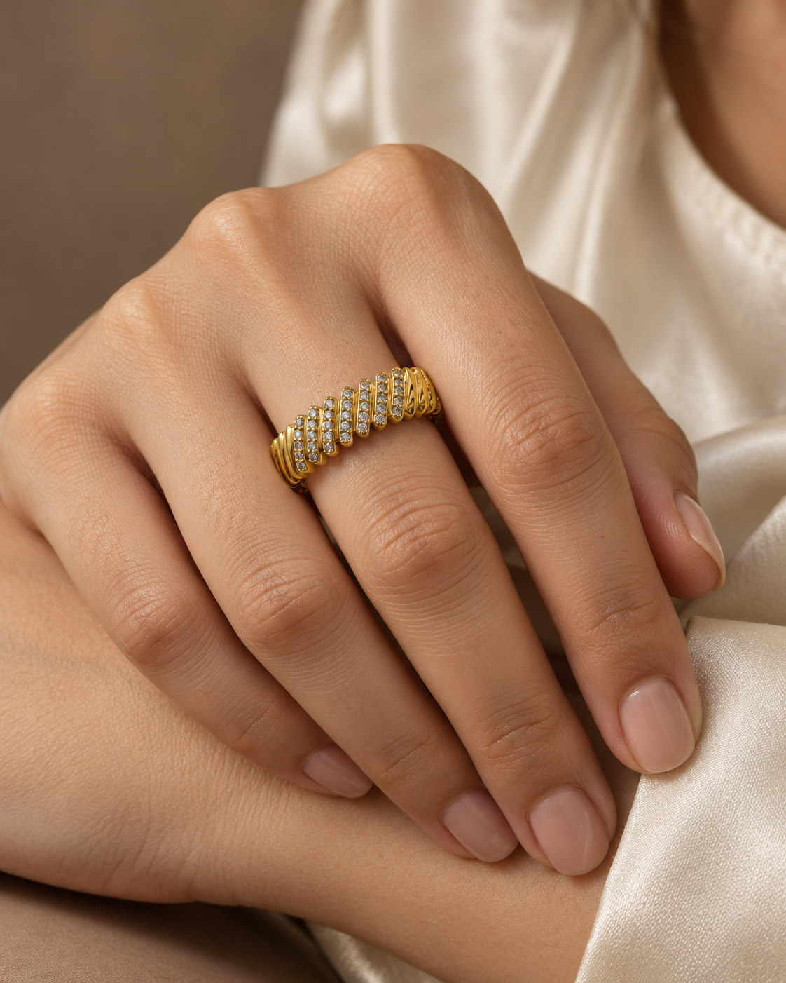 Seven-Bar Ribbed Gold Ring