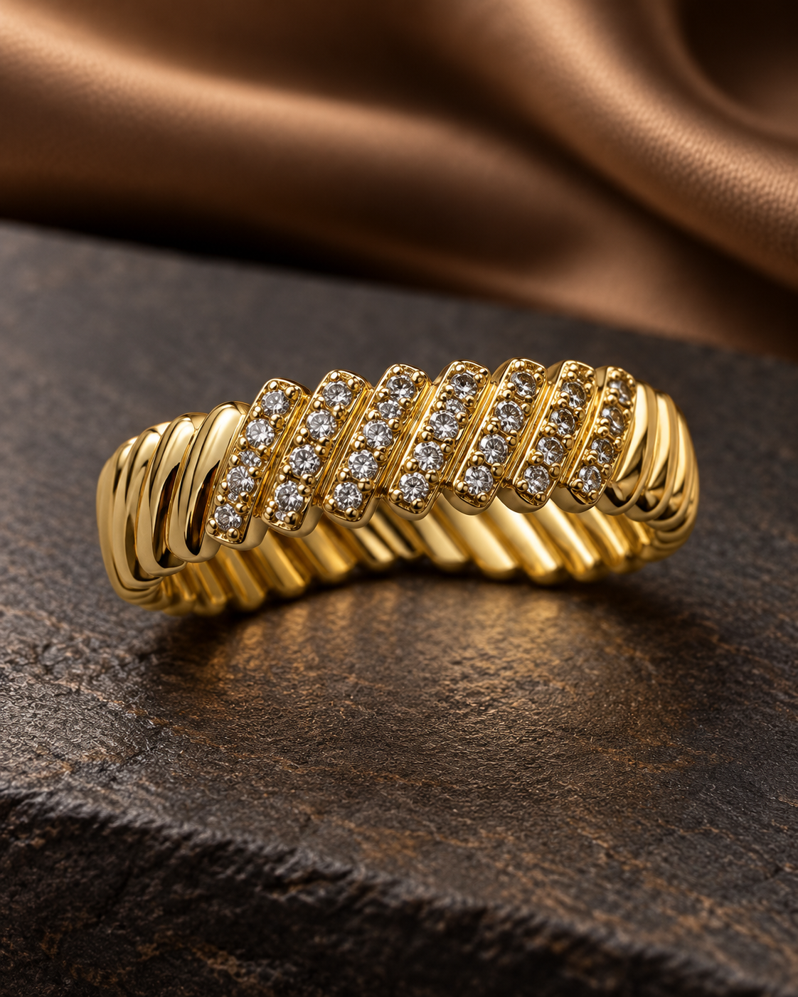Seven-Bar Ribbed Gold Ring