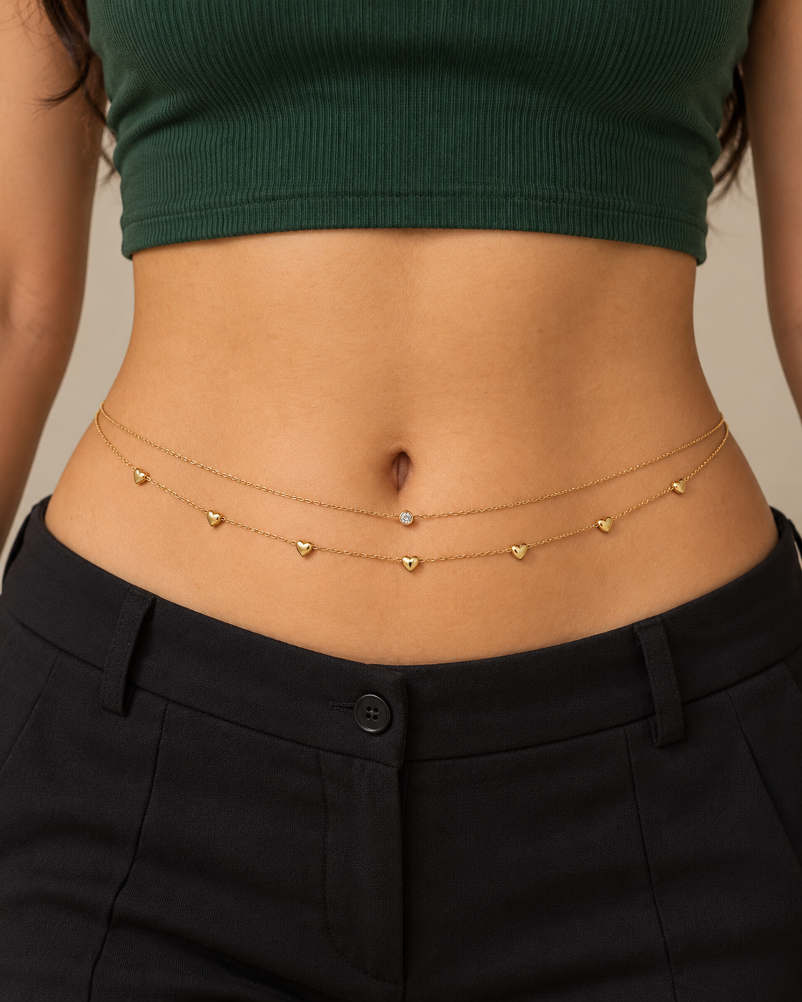 Double Layer Gold Heart Charm Waist Chain