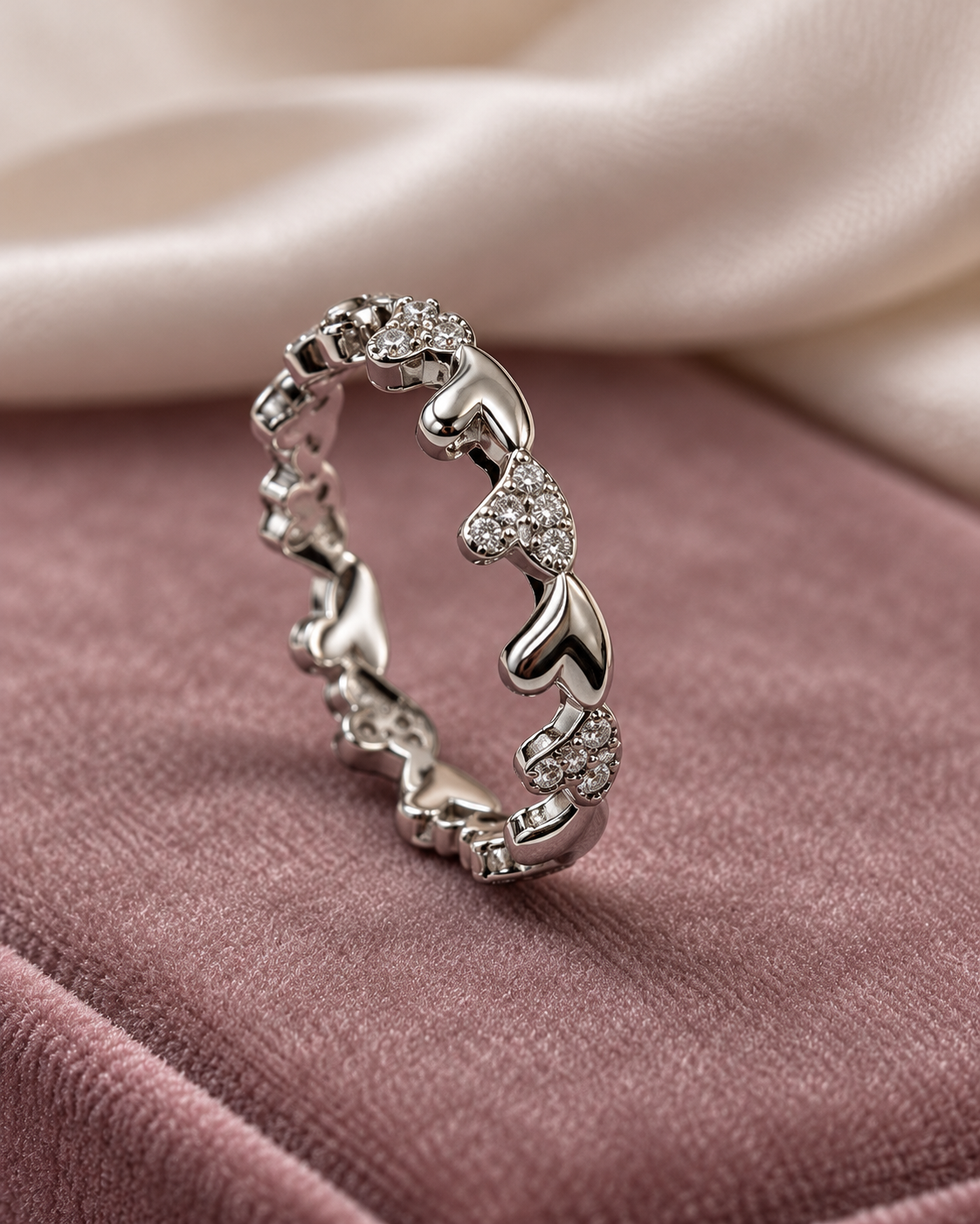Silver Heart Link Eternity Ring