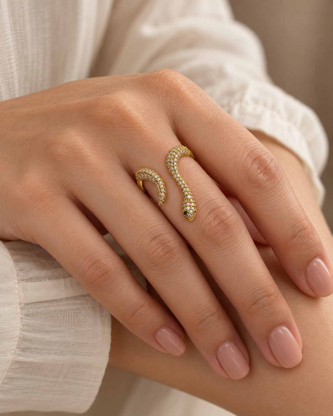 Serpent Charm Gold Bypass Ring