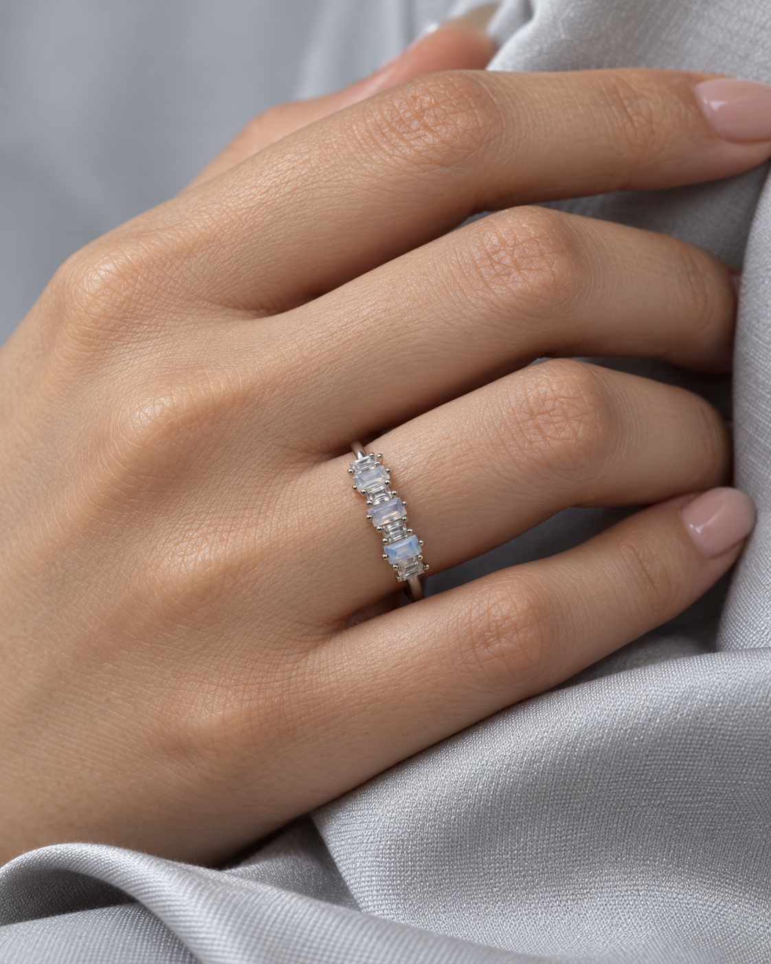 Silver Crystal Line Ring
