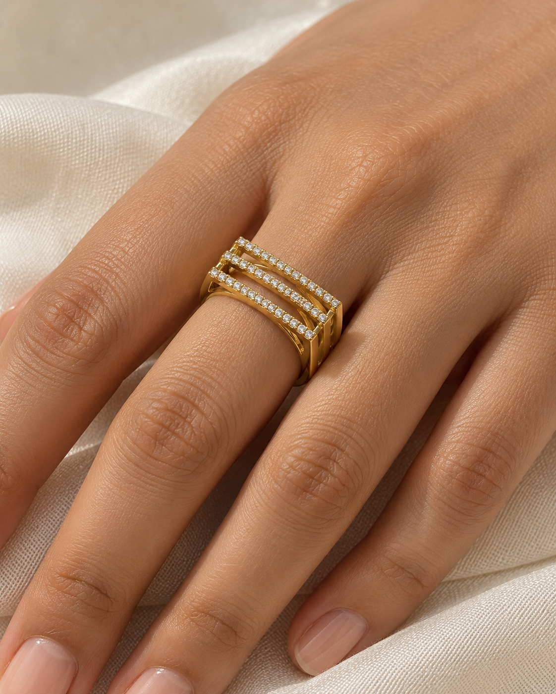 Triple Row Sparkle Gold Ring