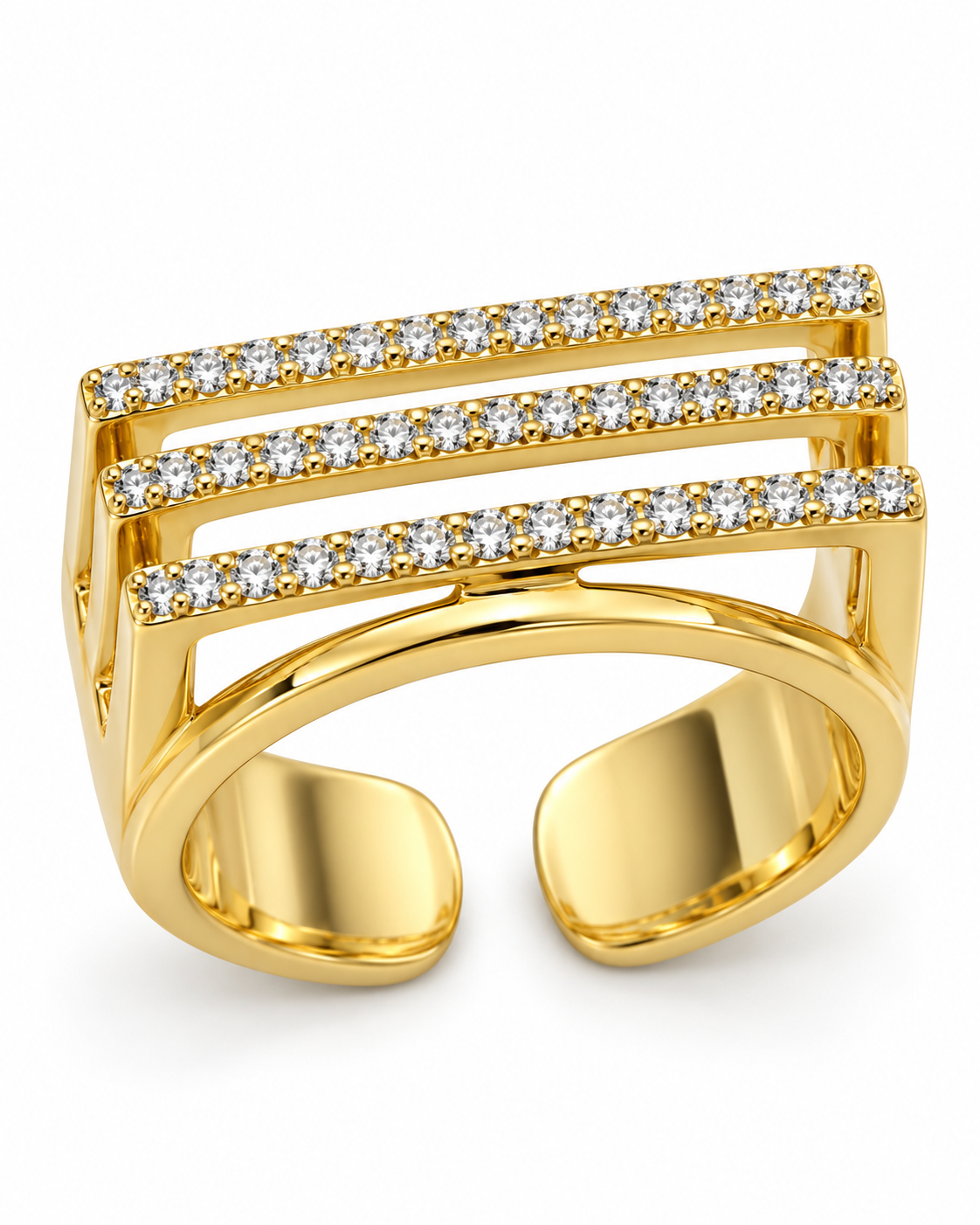 Triple Row Sparkle Gold Ring