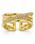Elegant Gold Crossover Crystal Ring
