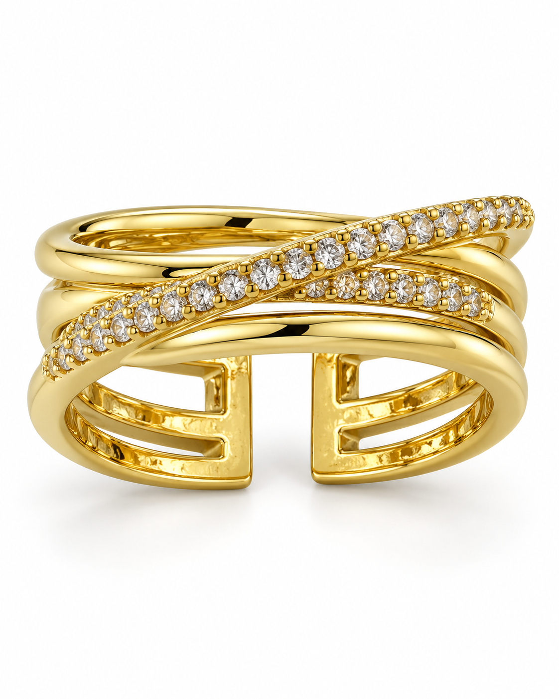 Elegant Gold Crossover Crystal Ring