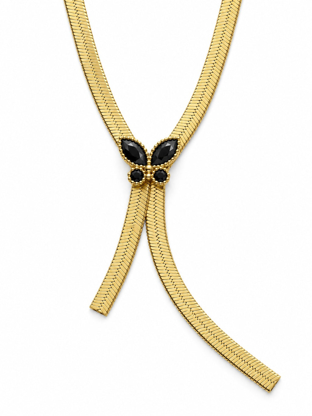 Gold Black Stone Snake Chain Necklace